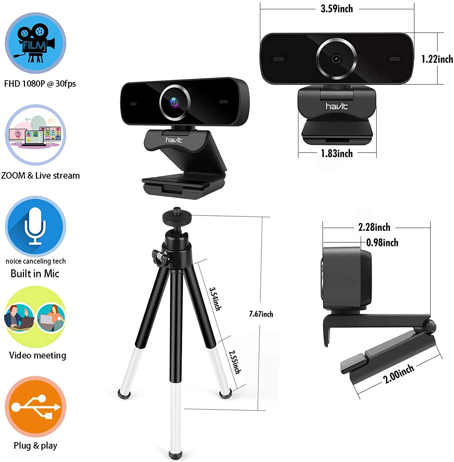 HAVIT C1096 1080P HD Webcam With Built-In Mic & Tripod 4 HAVIT C1096 1080P HD Webcam With Built-In Mic & Tripod