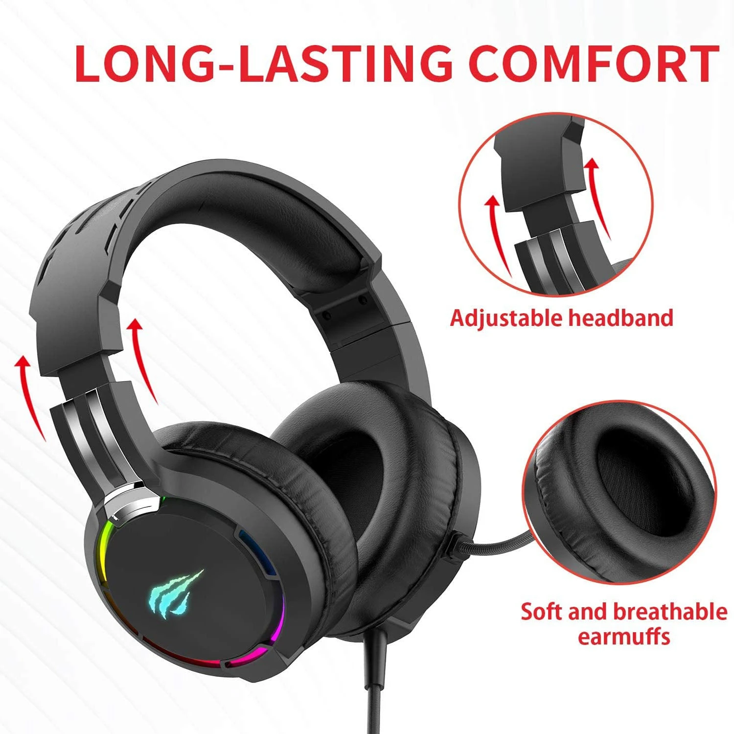 HAVIT TH650A RGB Gaming Headset & Dual Hanger Headphone Stand Set With Phone Holder & 2 USB Ports 4 HAVIT TH650A RGB Gaming Headset & Dual Hanger Headphone Stand Set With Phone Holder & 2 USB Ports