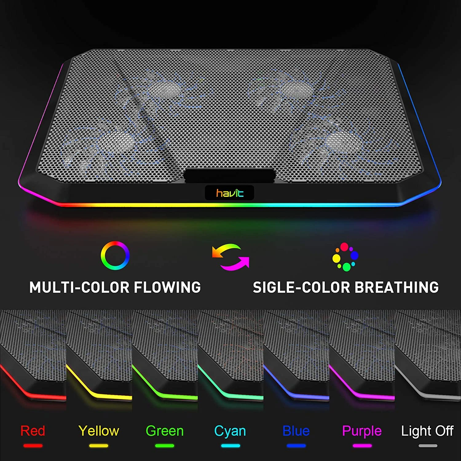 HAVIT HV-F2076 Gaming Laptop Cooling Pad For 12-17 Inch Laptop With 4 Quiet Fans & RGB Backlight 2 HAVIT HV-F2076 Gaming Laptop Cooling Pad For 12-17 Inch Laptop With 4 Quiet Fans & RGB Backlight