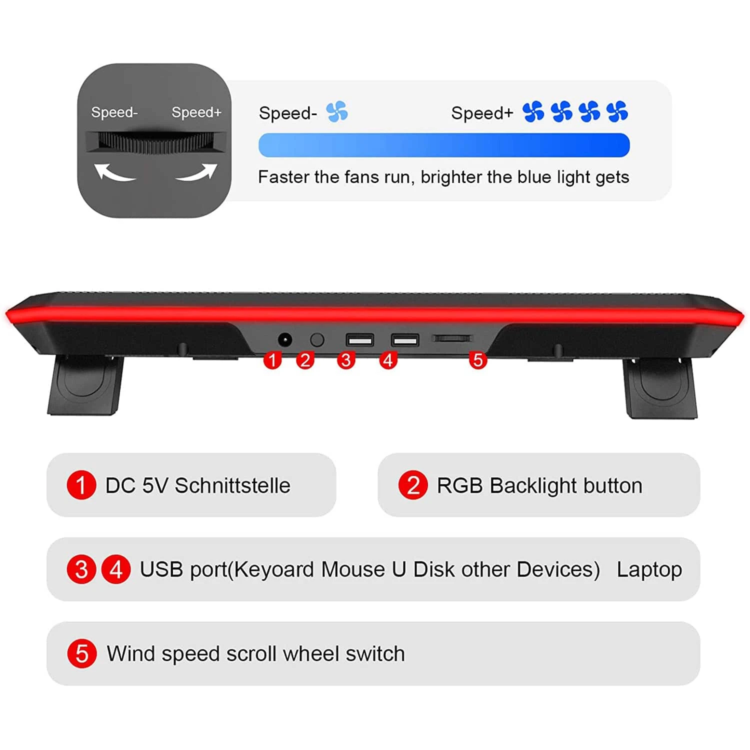 HAVIT HV-F2076 Gaming Laptop Cooling Pad For 12-17 Inch Laptop With 4 Quiet Fans & RGB Backlight 3 HAVIT HV-F2076 Gaming Laptop Cooling Pad For 12-17 Inch Laptop With 4 Quiet Fans & RGB Backlight