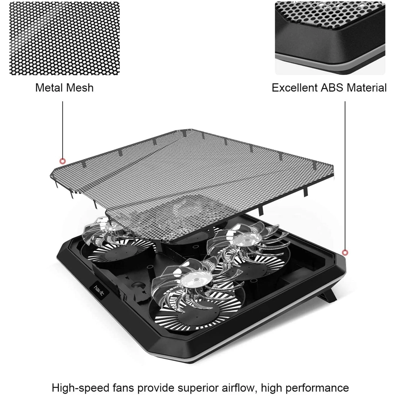 HAVIT HV-F2076 Gaming Laptop Cooling Pad For 12-17 Inch Laptop With 4 Quiet Fans & RGB Backlight 4 HAVIT HV-F2076 Gaming Laptop Cooling Pad For 12-17 Inch Laptop With 4 Quiet Fans & RGB Backlight
