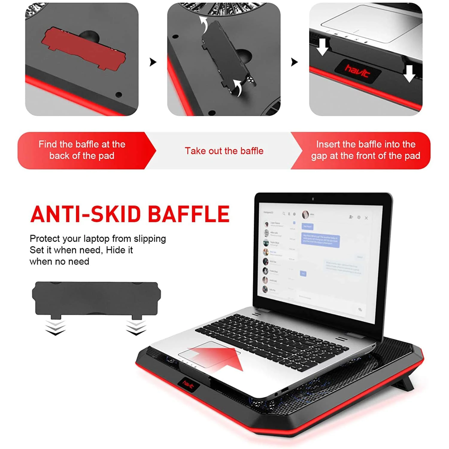 HAVIT HV-F2076 Gaming Laptop Cooling Pad For 12-17 Inch Laptop With 4 Quiet Fans & RGB Backlight 6 HAVIT HV-F2076 Gaming Laptop Cooling Pad For 12-17 Inch Laptop With 4 Quiet Fans & RGB Backlight