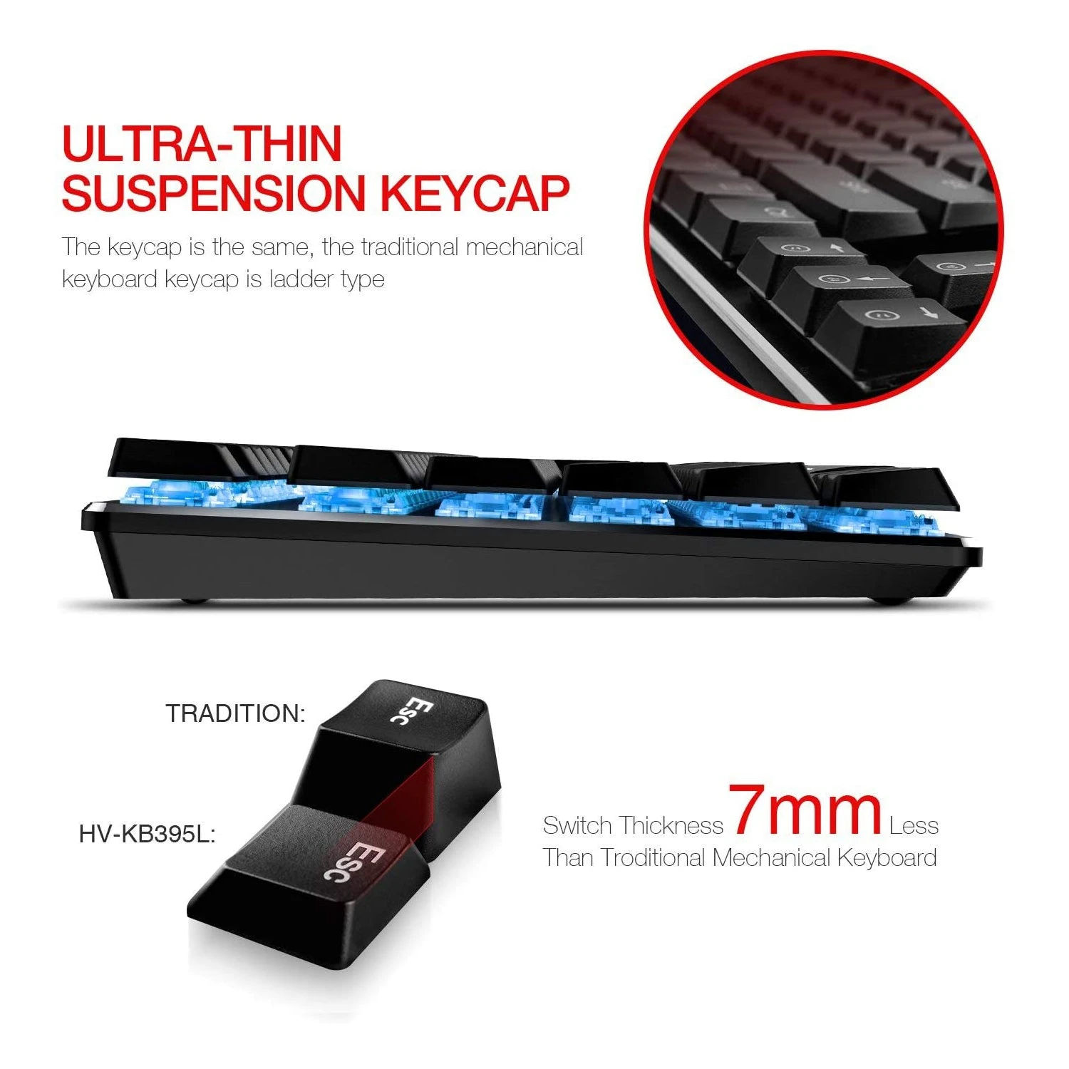 HAVIT HV-KB395L Low Profile Mechanical Keyboard, 104-Key, Programmable, RGB, Kailh PG1350 Gaming 3 HAVIT HV-KB395L Low Profile Mechanical Keyboard, 104-Key, Programmable, RGB, Kailh PG1350 Gaming