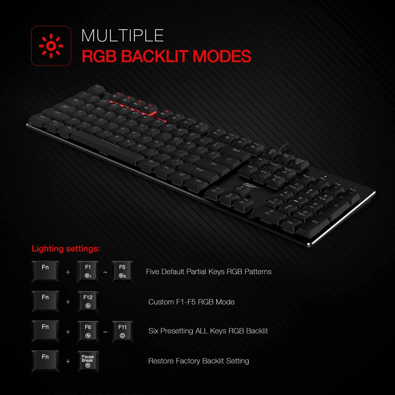 HAVIT HV-KB395L Low Profile Mechanical Keyboard, 104-Key, Programmable, RGB, Kailh PG1350 Gaming 5 HAVIT HV-KB395L Low Profile Mechanical Keyboard, 104-Key, Programmable, RGB, Kailh PG1350 Gaming