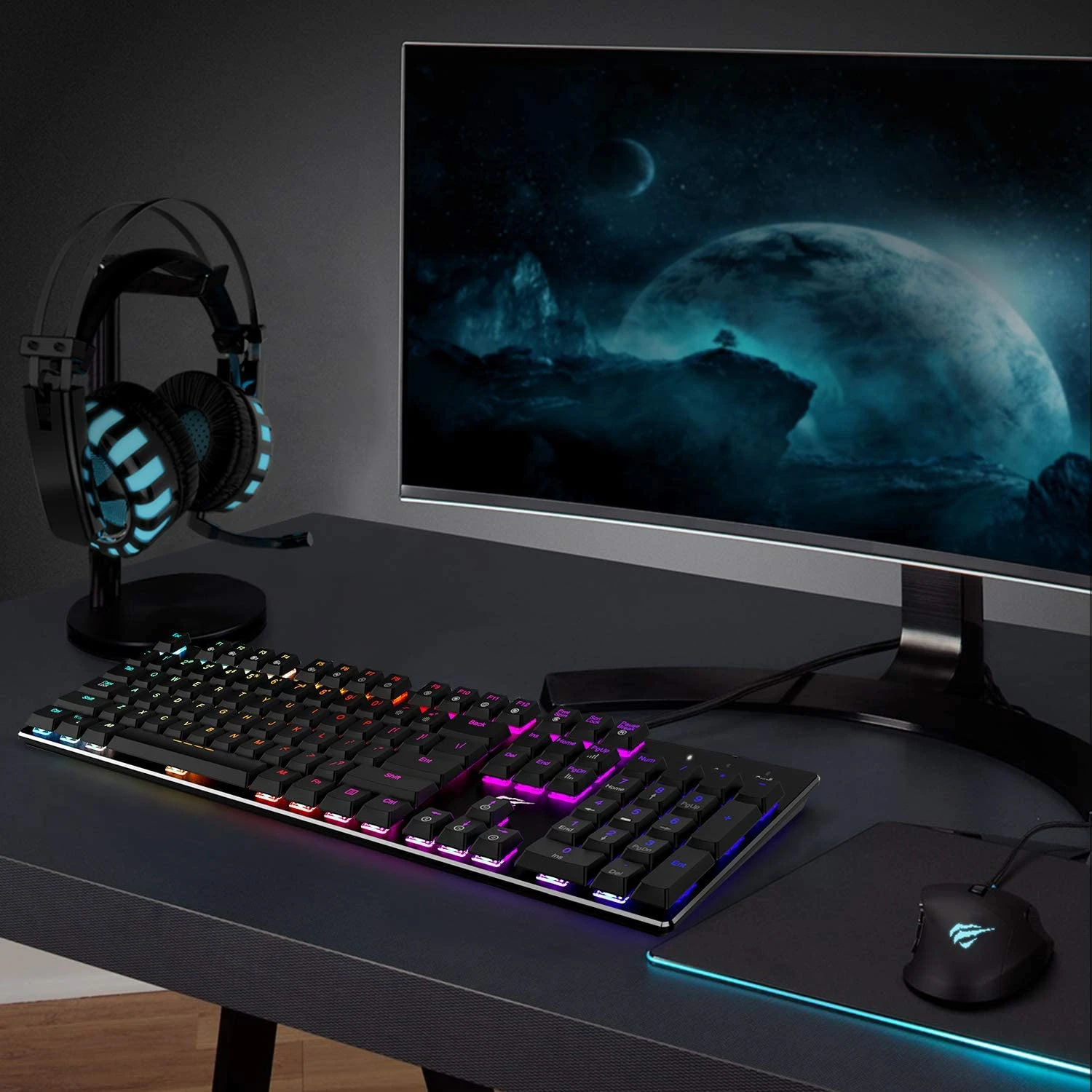 HAVIT HV-KB395L Low Profile Mechanical Keyboard, 104-Key, Programmable, RGB, Kailh PG1350 Gaming 7 HAVIT HV-KB395L Low Profile Mechanical Keyboard, 104-Key, Programmable, RGB, Kailh PG1350 Gaming