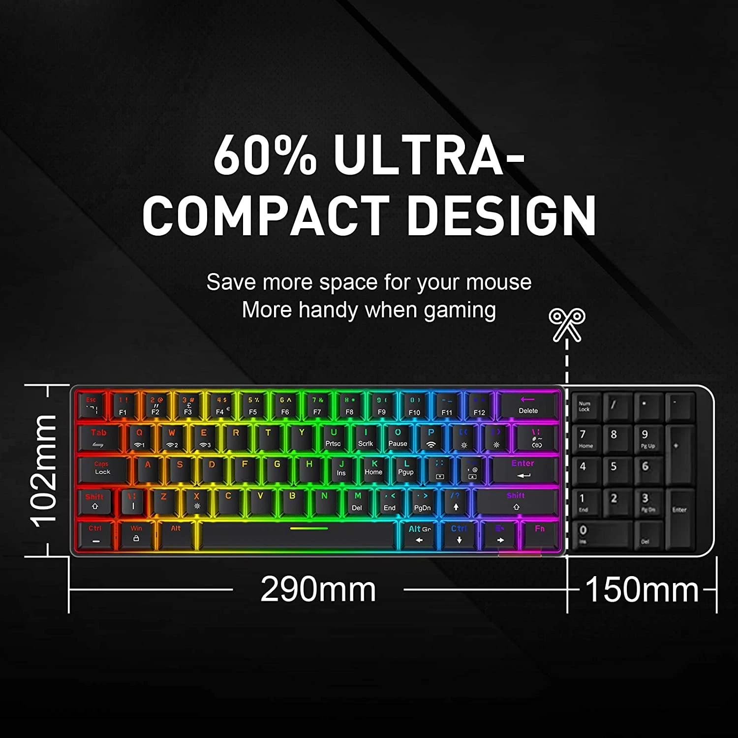 HAVIT KB255GCM Wireless 60% Mechanical Keyboard With 61 Keys, Rainbow Backlit, Bluetooth 5.0 / Wired Modes Gaming 8 HAVIT KB255GCM Wireless 60% Mechanical Keyboard With 61 Keys, Rainbow Backlit, Bluetooth 5.0 / Wired Modes Gaming