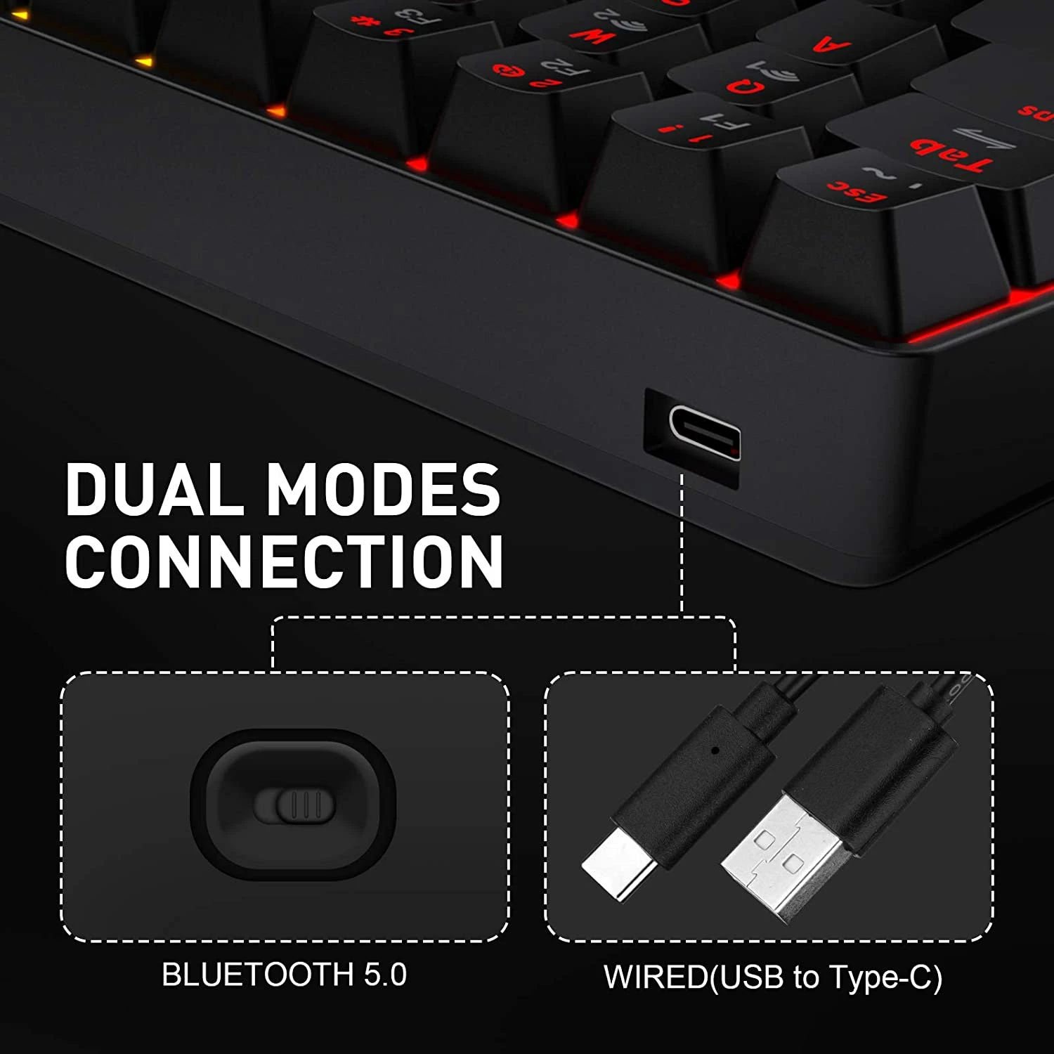 HAVIT KB255GCM Wireless 60% Mechanical Keyboard With 61 Keys, Rainbow Backlit, Bluetooth 5.0 / Wired Modes Gaming 6 HAVIT KB255GCM Wireless 60% Mechanical Keyboard With 61 Keys, Rainbow Backlit, Bluetooth 5.0 / Wired Modes Gaming