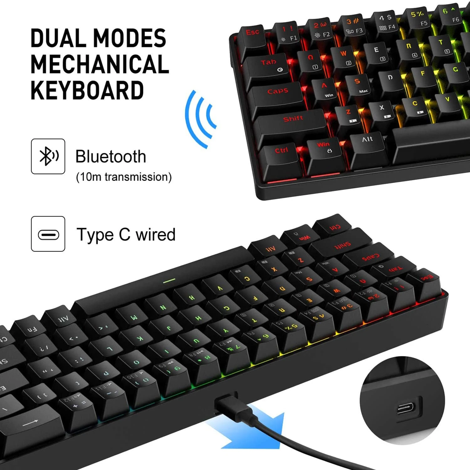 Gaming HAVIT KB498L Wireless Mechanical Keyboard & Programmable RGB Mouse Combo - 60% Keyboard With Bluetooth / Wired Modes 3 Gaming HAVIT KB498L Wireless Mechanical Keyboard & Programmable RGB Mouse Combo - 60% Keyboard With Bluetooth / Wired Modes