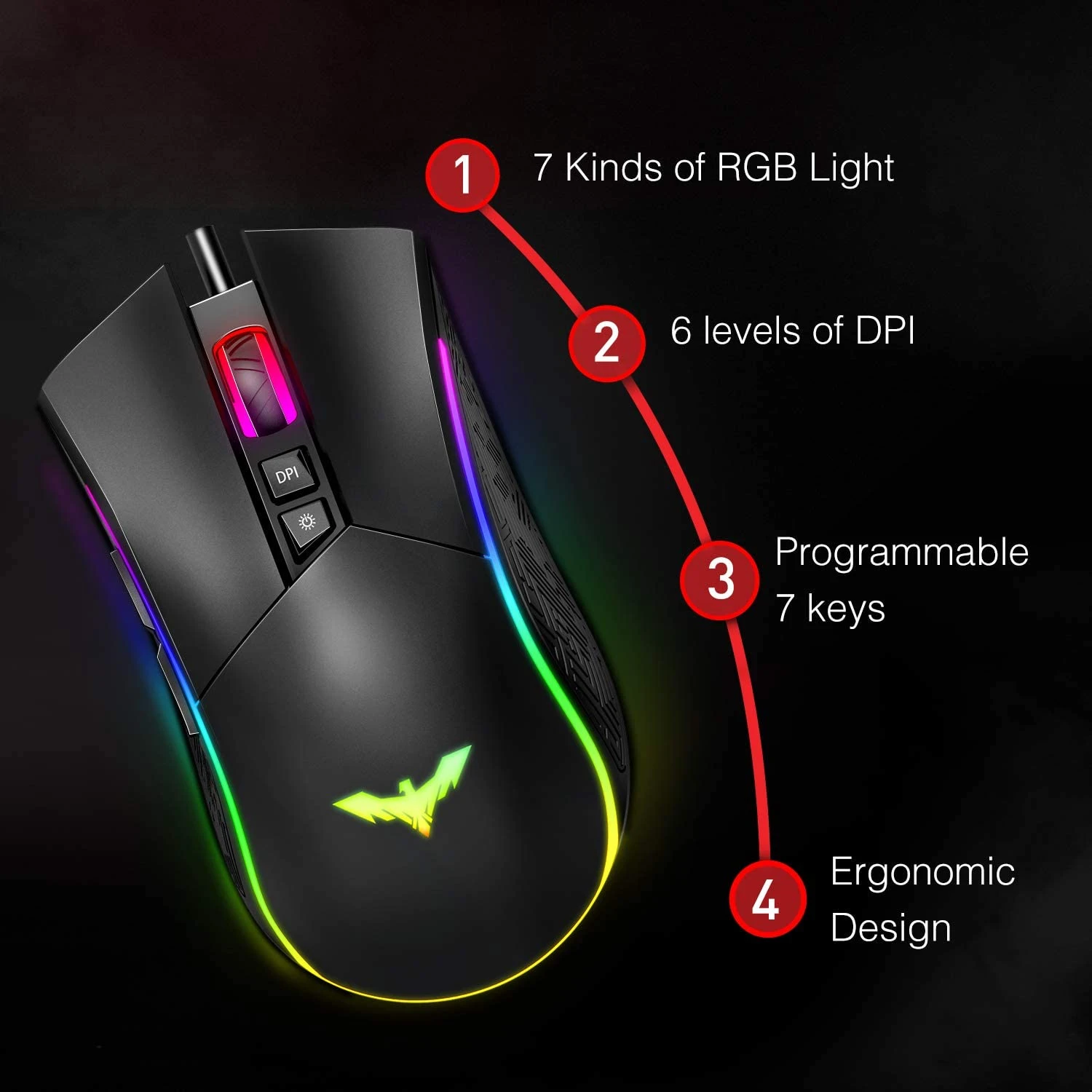 HAVIT MS733 RGB Programmable Gaming Mouse (2020 Version) 8 HAVIT MS733 RGB Programmable Gaming Mouse (2020 Version)