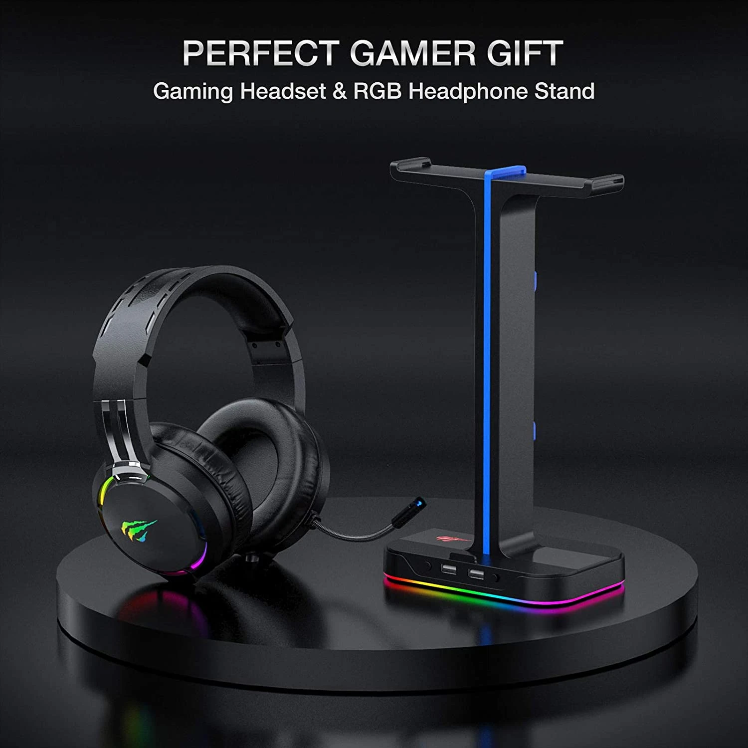 HAVIT TH650A RGB Gaming Headset & Dual Hanger Headphone Stand Set With Phone Holder & 2 USB Ports 2 HAVIT TH650A RGB Gaming Headset & Dual Hanger Headphone Stand Set With Phone Holder & 2 USB Ports
