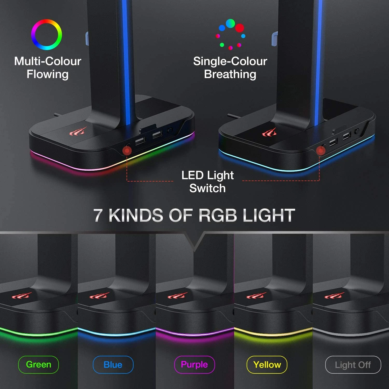 HAVIT TH650A RGB Gaming Headset & Dual Hanger Headphone Stand Set With Phone Holder & 2 USB Ports 7 HAVIT TH650A RGB Gaming Headset & Dual Hanger Headphone Stand Set With Phone Holder & 2 USB Ports