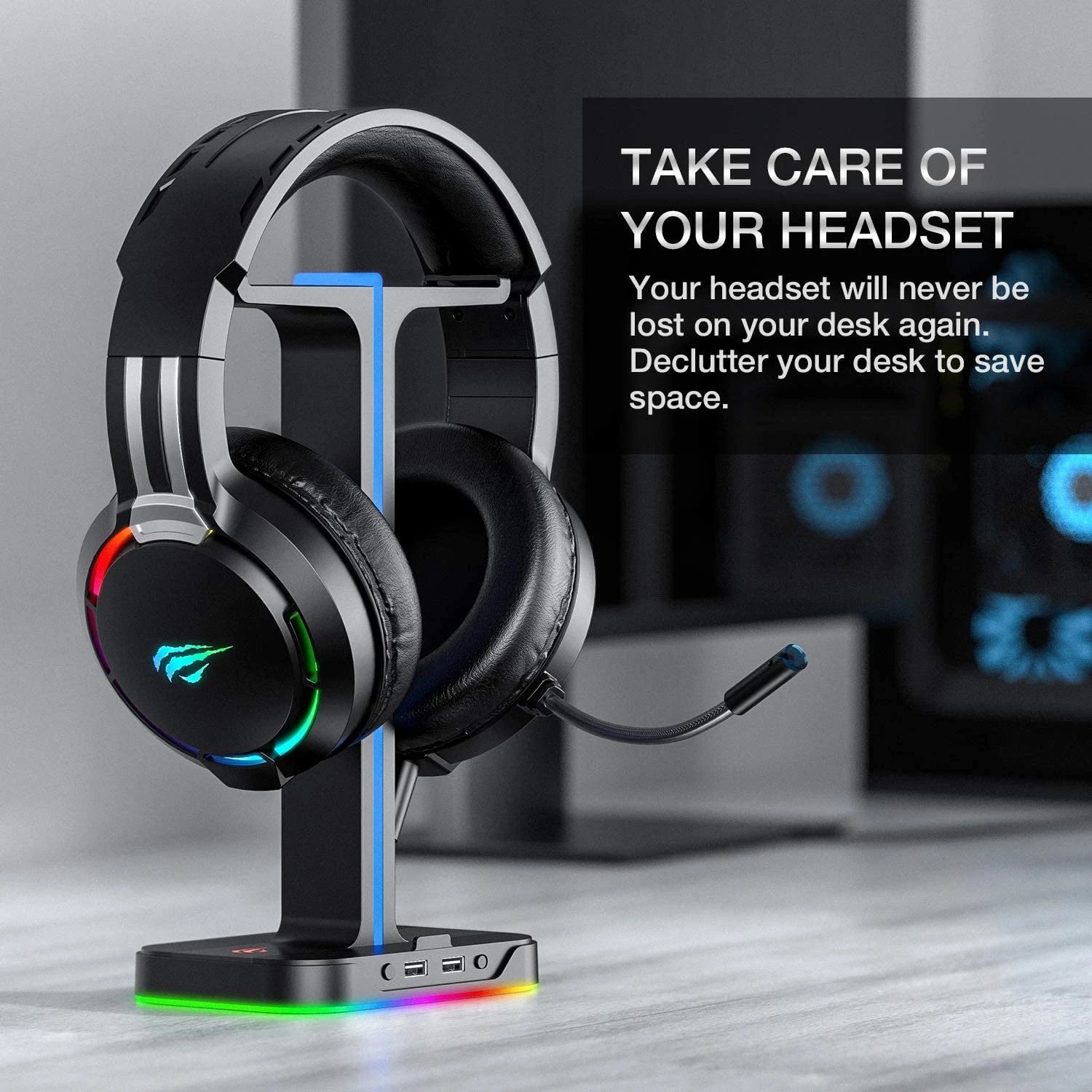 HAVIT TH650A RGB Gaming Headset & Dual Hanger Headphone Stand Set With Phone Holder & 2 USB Ports 8 HAVIT TH650A RGB Gaming Headset & Dual Hanger Headphone Stand Set With Phone Holder & 2 USB Ports
