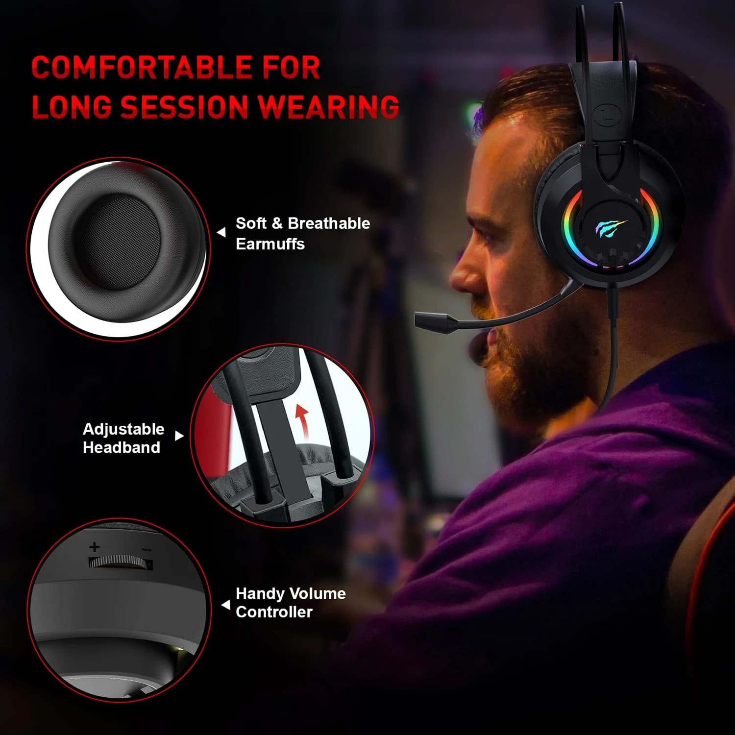 HAVIT H2020D RGB Gaming Headset With Stereo Surround Sound & Volume Control 5 HAVIT H2020D RGB Gaming Headset With Stereo Surround Sound & Volume Control