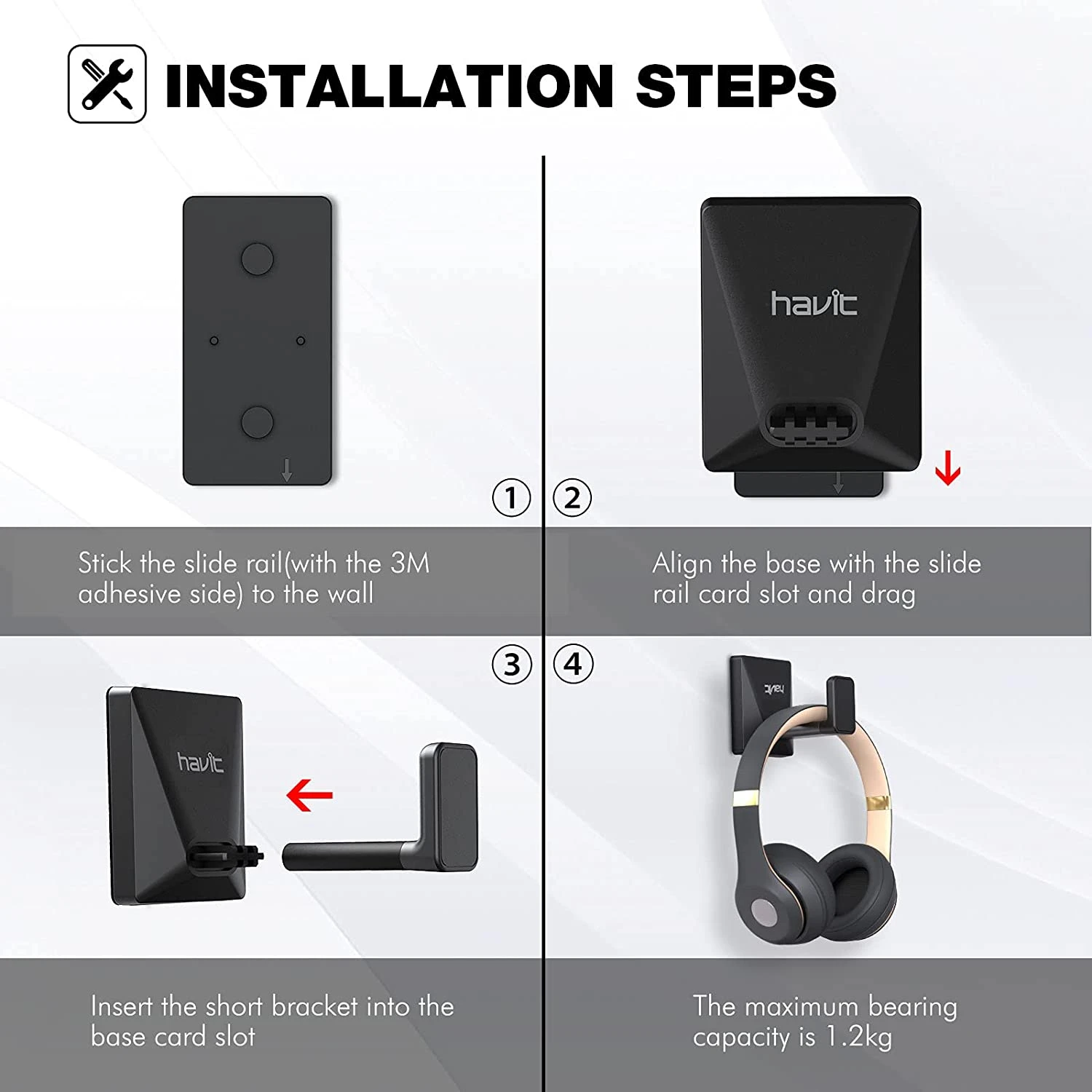 HAVIT TH620 Headphone Hanger Wall Mount, Universal Stand For PC Gaming Headphones 7 HAVIT TH620 Headphone Hanger Wall Mount, Universal Stand For PC Gaming Headphones