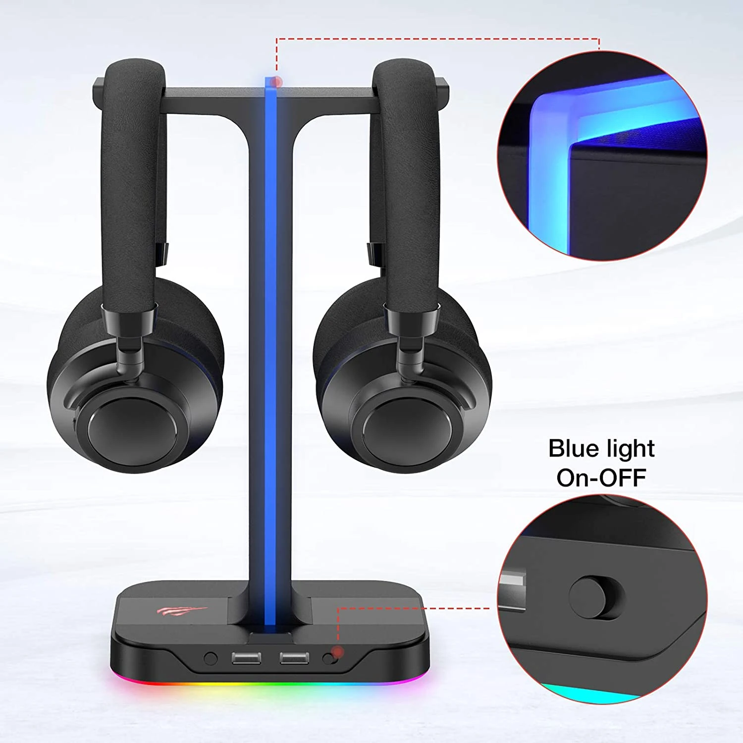 HAVIT TH650 RGB Headset Stand With Dual Hanger & 2 USB Ports Gaming 4 HAVIT TH650 RGB Headset Stand With Dual Hanger & 2 USB Ports Gaming