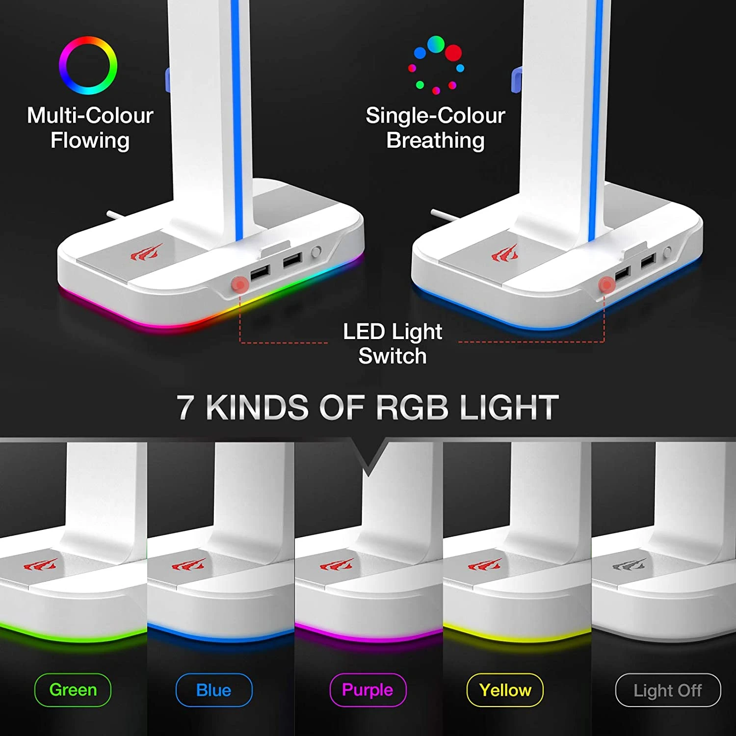 HAVIT TH650 RGB Headset Stand With Dual Hanger & 2 USB Ports Gaming 12 HAVIT TH650 RGB Headset Stand With Dual Hanger & 2 USB Ports Gaming