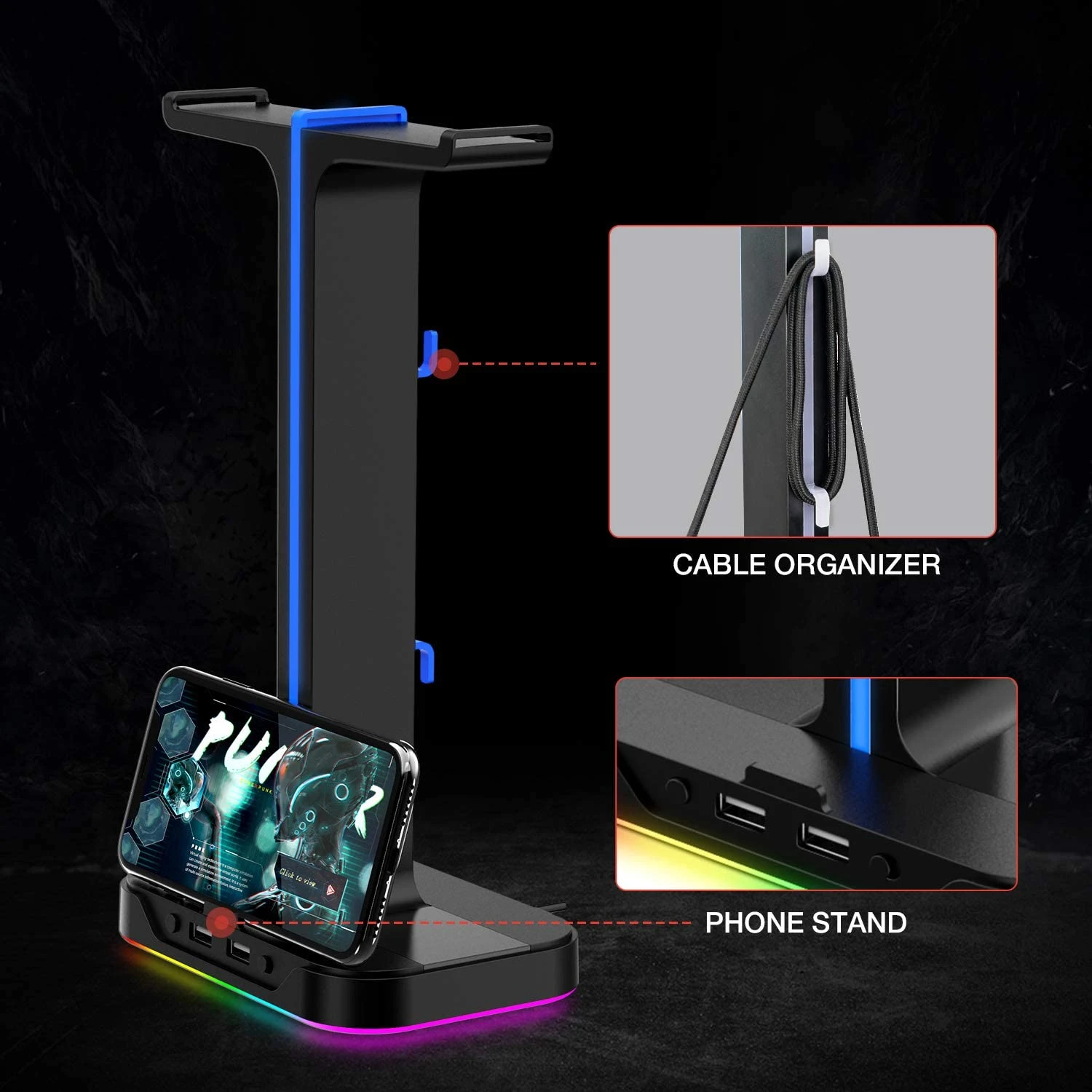 HAVIT TH680 RGB Gaming Mouse Pad And Dual Hanger Headset Stand Combo 3 HAVIT TH680 RGB Gaming Mouse Pad And Dual Hanger Headset Stand Combo