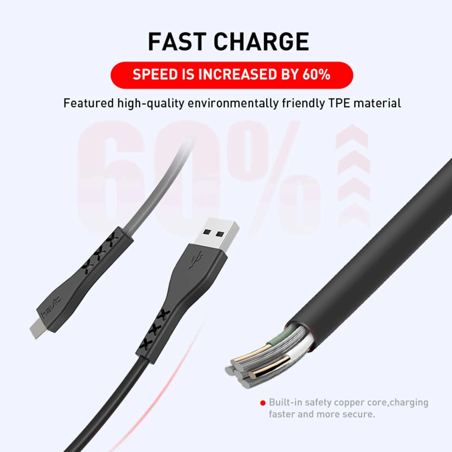 HAVIT HV-H68 USB To Type-C Cable, 2.0A Fast Charger, Black Mobile 4 HAVIT HV-H68 USB To Type-C Cable, 2.0A Fast Charger, Black Mobile