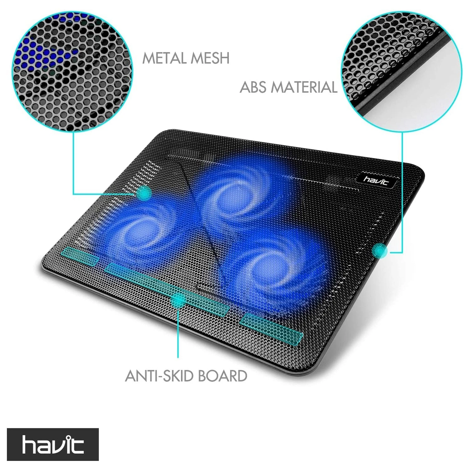 HAVIT HV-F2056 15.6"-17" Laptop Cooler Cooling Pad - Portable USB Powered (3 Fans) 5 HAVIT HV-F2056 15.6"-17" Laptop Cooler Cooling Pad - Portable USB Powered (3 Fans)