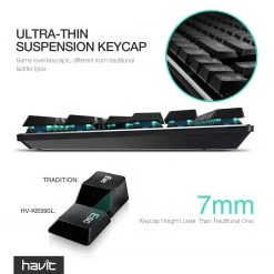 Gaming HAVIT HV-KB390L Low Profile Mechanical Keyboard, 87-Key, Programmable, LED, Kailh PG1350