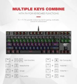 HAVIT HV-KB435L Tenkeyless Mechanical Keyboard, 87 Keys, RGB Backlights 14 HAVIT HV-KB435L Tenkeyless Mechanical Keyboard, 87 Keys, RGB Backlights