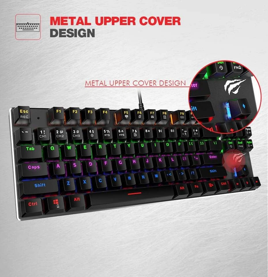 HAVIT HV-KB435L Tenkeyless Mechanical Keyboard, 87 Keys, RGB Backlights 3 HAVIT HV-KB435L Tenkeyless Mechanical Keyboard, 87 Keys, RGB Backlights